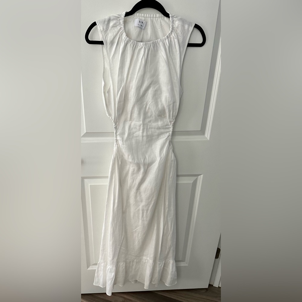 SIR The Label White Linen MIDI Dress w/ Side and Back Cutout, Size 2 (US 6) New